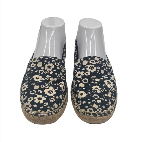 Tory Burch Navy Ivory Risa Lovers Floral Espadrille Flats Size 7.5 Women’s - Picture 3 of 11